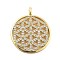 Brass Micro Pave Cubic Zirconia Pendants, Flat Round with Flower Charms, with Enamel, Lead Free & Cadmium Free, Long-Lasting Plated, Real 18K Gold Plated, 26.5x22x2mm, Hole: 2.5mm