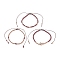 Adjustable Nylon Cord Braided Bead Bracelets Sets, with Glass Seed Beads, Brass Round Beads and Brass Micro Pave Clear Cubic Zirconia Cross Beads, Old Rose, Inner Diameter: 2-1/4~ 4-1/8 inch (5.6~10.5cm), 3pcs/set.