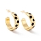 Real 18K Gold Plated Brass Stud Earrings for Women, Polka Dot Pattern Enamel Open Hoop Earrings, Rack Plating Half Hoop Earrings, Cadmium Free & Lead Free, Black, 6x19x2mm, Pin: 1mm