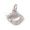 Brass Micro Pave Cubic Zirconia Charms, Cadmium Free & Lead Free, with Jump Rings, Lip Charms, Platinum, 9.5x9.5x2.5mm, Hole: 2.7mm