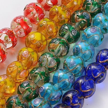 Ручной работы Золотые пески Lampwork круглые бусины LAMP-L042-01-1