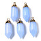 Natural White Jade Pointed Pendants, with Light Gold Brass Loop, Dyed, Bullet, Light Steel Blue, 35x12x12mm, Hole: 2mm