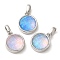 Rack Plating Brass with Synthetic Opal Pendants, Flat Round, Mixed Color, 14.5x11.5x6.5mm, Hole: 5mm