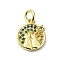 Brass Micro Pave Colorful Cubic Zirconia Pendants, Cadmium Free & Nickel Free & Lead Free, with Jump Ring, Flat Round with Cat Charms, Real 18K Gold Plated, 12x9.5x2mm, Hole: 3mm