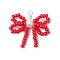Handmade Glass Seed Beaded Pendants, Bowknot Charms with Glass Pearl and Copper Wire Loops, Silver Color Plated, Red, 25.5x29.5x6.5mm, Hole: 2.5mm