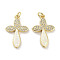 Brass Micro Pave Clear Cubic Zirconia Pendants, Cadmium Free & Lead Free, with Synthetic Opal and Jump Rings, Real 18K Gold Plated, Leaf Charms, White, 25x16.5x2.5mm, Hole: 3mm