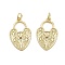 Brass Pendants, Cadmium Free & Lead Free, Lock Charms, with Jump Ring, Real 18K Gold Plated, 23x14.5x2mm, Hole: 3mm