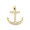 Rack Plating Brass Micro Pave Cubic Zirconia Pendants, Long-Lasting Plated, Lead Free & Cadmium Free, Anchor Charms, Real 18K Gold Plated, 23x22x2mm, Hole: 3.5x4mm