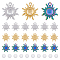 18Pcs 3 Colors 304 Stainless Steel Pendants, Sun Charm, with 18Pcs Transparent Glass Cabochons, Mixed Color, 7.5~30.5x7.5~19x2~3mm, Hole: 2mm, 6pcs/color