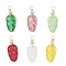 Gradient Color Baking Paint Glass Pendants, Leaf, with Eco-Friendly Copper Wire, Golden, 28x11x4.5mm, Hole: 3.2mm