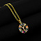 Brass Pave Colorful Cubic Zirconia Initial Ring Pendant Necklaces, 304 Stainless Steel Cable Chain Necklaces, Golden, Letter Y, 17.72 inch(45cm)