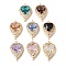 Brass K9 Glass Connector Charms, Cadmium Free & Nickel Free & Lead Free, Light Gold Tone Teardrop Links, Mixed Color, 28x17x8mm, Hole: 1.4mm