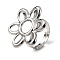 Adjustable 304 Stainless Steel Open Cuff Ring Components, Bezel Cup Ring Settings, Flower, Non-Tarnish, Stainless Steel Color, Tray: 8mm, Inner Diameter: 18mm, Flower: 29x26mm