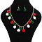 Christmas Polyester Pompom Ball Necklaces & Dangle Earring Sets, Alloy Jewerly Sets, Green, Necklace: 510mm