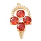 Brass with Cubic Zirconia Fold Over Clasps, Cadmium Free & Nickel Free & Lead Free, Flower, FireBrick, Real 18K Gold Plated, 25mm