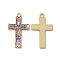 Rack Plating Golden Tone Alloy Mosaic Style Pendants, with Enamel, Cadmium Free & Nickel Free & Lead Free, Cross Charm, Flower Pattern, 29x17x1.5mm, Hole: 1.8mm