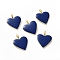 Brass Enamel Pendants, Long-Lasting Plated, Real 18K Gold Plated, Heart, Midnight Blue, 24x19x1.5mm, Hole: 6x3mm