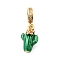 Brass Green Enamel European Dangle Charms, Large Hole Pendants, Cadmium Free & Lead Free, Cactus, Real 18K Gold Plated, 24mm, Hole: 4.5mm