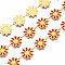 304 Stainless Steel & Enamel Link Chains, with Spool, Unwelded, Real 16K Gold Plated, Nickel Free, Flower, FireBrick, 13.5x10x1mm, about 16.4 Feet(5m)/roll