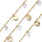 Handmade Brass Figaro Chains, with Cubic Zirconia Charms and Spool, Soldered, Cadmium Free & Nickel Free & Lead Free, Textured, Flat Round, Real 18K Gold Plated, Link: 1.7x1.4x0.3mm and 3x1.5x0.3mm, Cubic Zirconia: 4x2.5mm, Flat Round: 5.5x0.3mm, about 32.8 Feet(10m)/roll