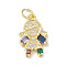 Rack Plating Brass Micro Pave Cubic Zirconia Pendants, Lead Free & Cadmium Free, Girl Charm, with Jump Ring, Real 18K Gold Plated, 17x11x3mm, Hole: 3mm