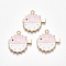 Alloy Pendants, Cadmium Free & Lead Free, with Enamel, Fish, Light Gold, Pink, 24x22x1mm, Hole: 2mm