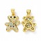 Brass Micro Pave Clear Cubic Zirconia Pendants, Cadmium Free & Lead Free, Bear, Colorful, 19x14x3mm, Hole: 3.5x5mm