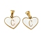 304 Stainless Steel Pave Natural White Shell Heart with Initial Slice Pendants, Ion Plating(IP), Golden, Letter C, 14x16x2mm, Hole: 4.5x3mm
