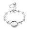 Tarnish Resistant 304 Stainless Steel Bracelet Making, with Lobster Claw Clasps, Heart Link Chains and Flat Round Cabochon Settings, Stainless Steel Color, Tray: 12mm, 6 inch(15.3cm)