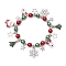Christmas Theme Glass Beaded Stretch Bracelets, Brass & Alloy Enamel Charm Bracelets for Women, Platinum, Inner Diameter: 2-3/8 inch(6cm)