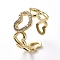 Adjustable Cubic Zirconia Rings, with Brass Finger, Heart, Golden, Size 8, 17.9mm