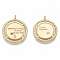 Brass Micro Pave Clear Cubic Zirconia Pendants, Quotation Charm, Nickel Free, Flat Round with Word, Real 18K Gold Plated, 23x19.5x3.5mm, Hole: 2mm