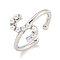 Rack Plating Brass Open Cuff Rings for Women, with ABS Imitation Pearl, Cadmium Free & Lead Free, Long-Lasting Plated, Letter, Letter S, Inner Diameter: 17mm, Letter S: 12x7.5mm.