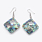 Abalone Shell/Paua Shell Dangle Earrings, with Brass Findings, Rhombus, Platinum, 55mm, Pin: 0.7mm