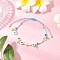 Flower Handmade Millefiori Glass Bead Braided Bead Bracelets, Adjustable Nylon Thread Bracelets for Women, Deep Sky Blue, Inner Diameter: 1-5/8~3-1/2 inch(4.1~89.5cm)