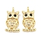 Brass Micro Pave Black Cubic Zirconia Pendants, Cadmium Free & Nickel Free & Lead Free, Owl Charm, Real 18K Gold Plated, 13x7x3mm, Hole: 1mm