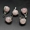 Palm Platinum Plated Brass Natural Rose Quartz Pendants, Cadmium Free & Lead Free, 27x19x16mm, Hole: 4x8mm