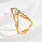 Brass Micro Pave Cubic Zirconia Finger Rings for Women, V-shaped with Flower, Clear, 25mm, Inner Diameter: 16mm~18mm