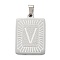 Non-Tarnish 304 Stainless Steel Pendants, Rectangle with Alphabet, Letter.V, 30x20x1.5mm, Hole: 3x6mm