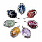 Natural Agate Pendants, with Platinum Tone Brass Wire Wrapped Pendants, Dyed, Oval, Mixed Color, 40~42x22.5~23.5x10~12mm, Hole: 3mm