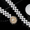 Alloy & Acrylic Imitation Pearl Beaded Elastic Chain Belts, White, Golden, Flower, 600~800mm
