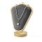 Bust Shaped Velvet Necklace Display Stands, with Wood Pedestal, Gray, 15.1x8.55x20.3cm