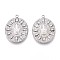 304 Stainless Steel Micro Pave Cubic Zirconia Pendants, Hamsa Hand/Hand of Fatima/Hand of Miriam & Oval, Stainless Steel Color, 27x20x2.5mm, Hole: 1.8mm
