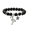 Natural Lava Rock Round Beaded Stretch Bracelets, with Tibetan Style Alloy Flamingo Charms, Inner Diameter: 2 inch(5.2cm)