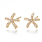 Brass Stud Earring Findings, with Loop and Cubic Zirconia, Real 18K Gold Plated, Starfish/Sea Stars, Clear, 9.5x10mm, Hole: 1mm, Pin: 0.8mm