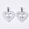 201 Stainless Steel Pendants, with Random Size Snap On Bails and Polymer Clay Crystal Rhinestones, Heart with Cross, Stainless Steel Color, 21x20x3mm, Hole: 8~10x3~5mm