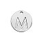 Non-Tarnish 201 Stainless Steel Charms, Flat Round with Letter, Stainless Steel Color, Letter.M, 12x1mm, Hole: 1.5mm