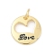 Brass Enamel Charms, with Jump Ring, Flat Round with Heart & Word Love Charms, Long-Lasting Plated, Lead Free & Cadmium Free, Rack Plating, Real 18K Gold Plated, 12.5x1.5mm, Hole: 3.5mm