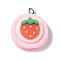 Opaque Resin Pendants, Cartoon Charms with Platinum Plated Iron Loops, Strawberry Biscuit, 24.5x20.5x10.5mm, Hole: 2mm
