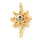Brass Micro Pave Cubic Zirconia Connector Charms, Cadmium Free & Nickel Free & Lead Free, Flower, Real 18K Gold Plated, 16.5x10x4mm, Hole: 0.9mm